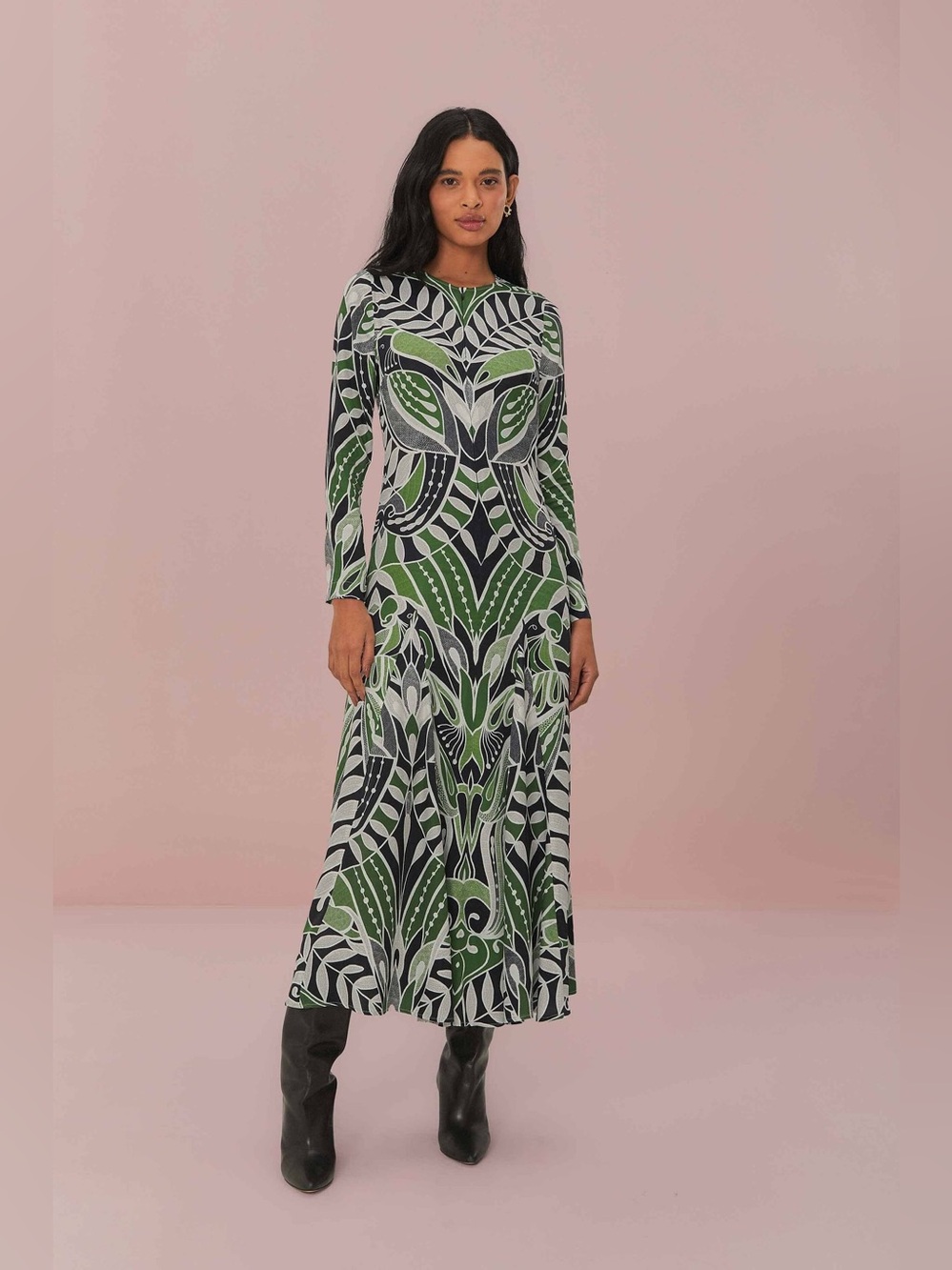 NWT! Farm Rio Black Lace Nature Midi Dress S
